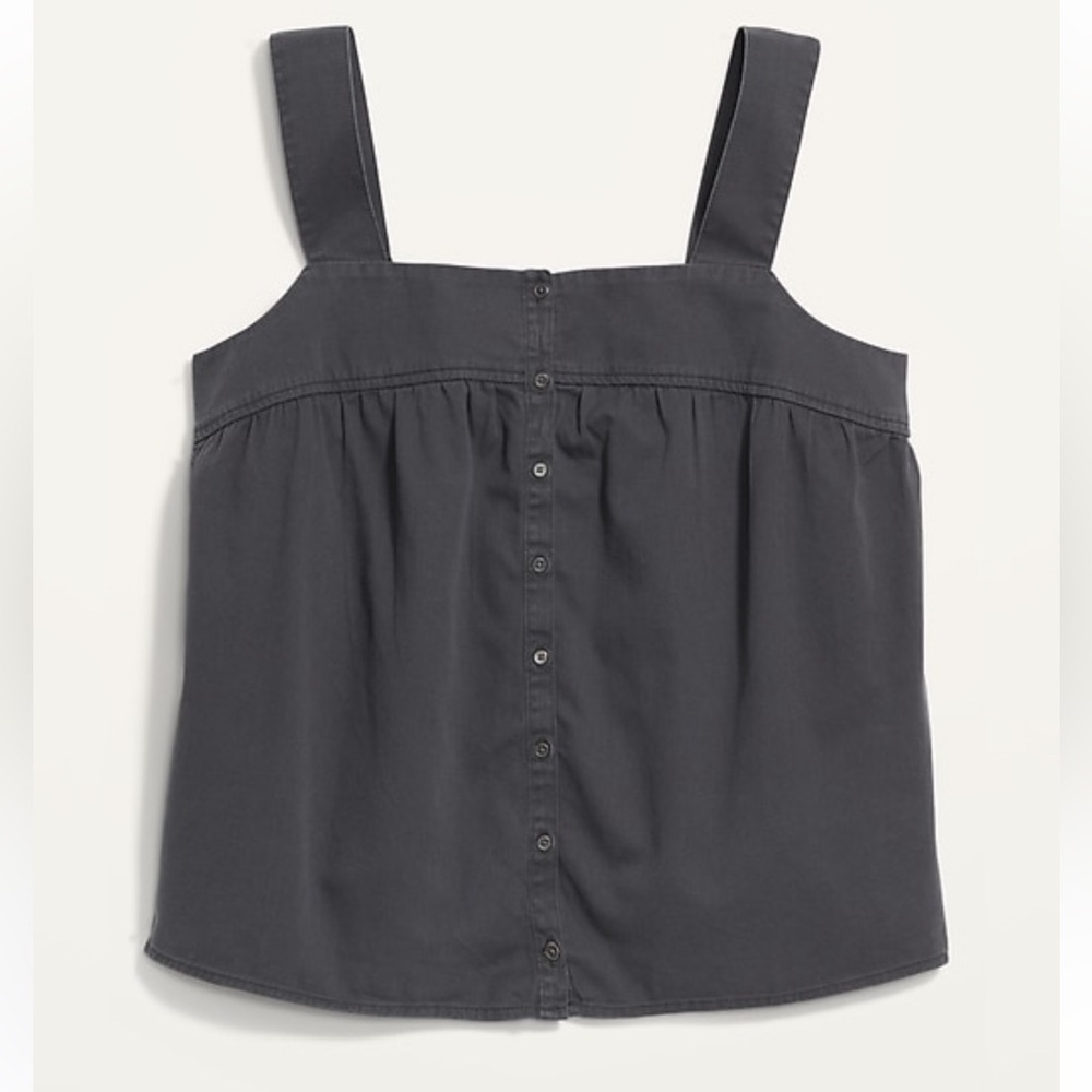 Womens‎ Gray Square Neck Button Front Smocked Back Tank Top Medium